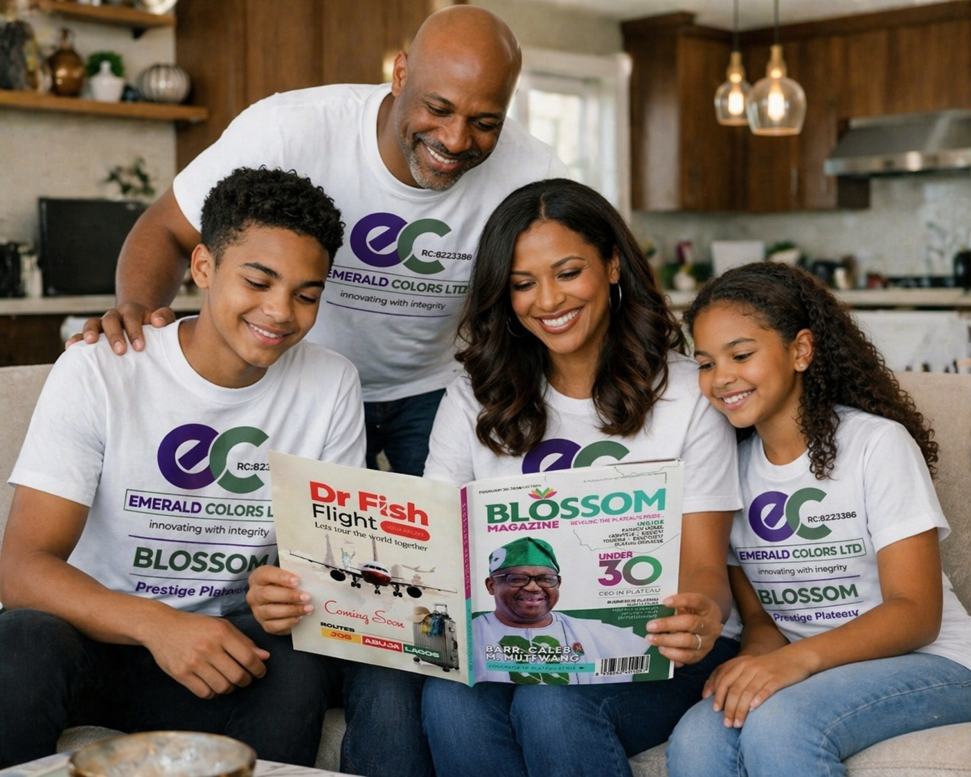 Family reading BLOSSOM Magazine